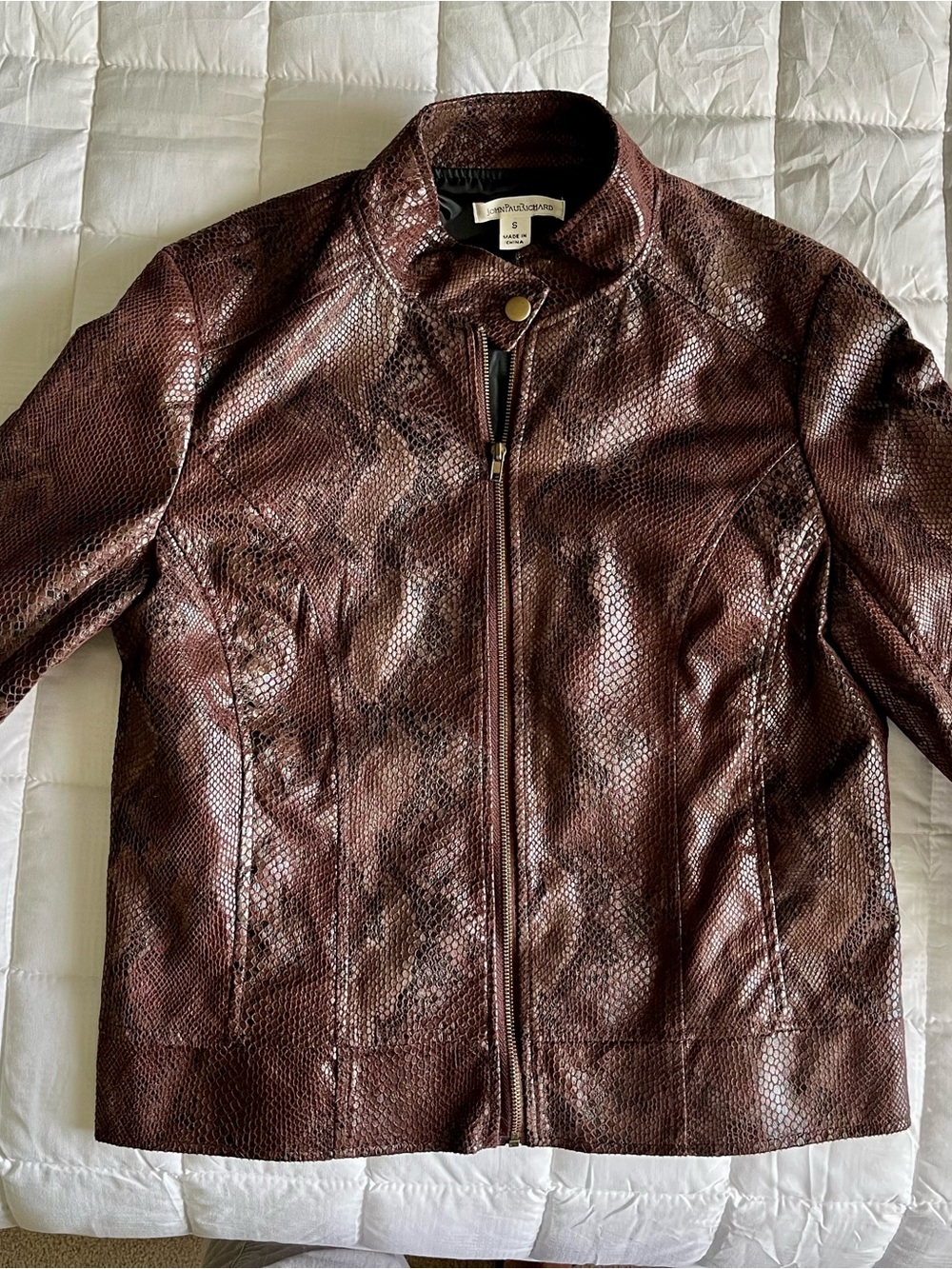 John Paul Richard Women’s Dark Brown Snake-Embossed Faux-Leather Jacket